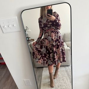 NWT ZARA Purple Floral High Neck Midi Dress Open Back , size Small